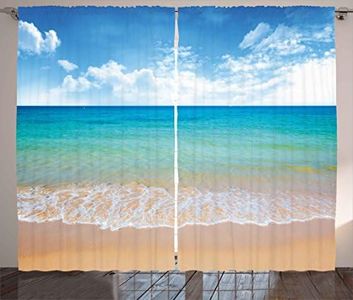 Ambesonne Tropical Curtains, Summer Season Scenic View Exotic Beach Seascape Relaxing Idyllic Scenery, Living Room Bedroom Window Drapes 2 Panel Set, 108" X 84", Aqua Brown