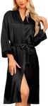 Sopesil Women's Satin Dressing Gowns Long Ladies Kimono Morning Robes Bridal Soft Wedding Party Sleepwear V-Neck,Black, M