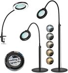 Veemagni 5X Magnifying Glass with Light and Stand, 4-in-1 Magnifying Floor Lamp with Clamp, 5 Color Modes Stepless Dimmable, Flexible Gooseneck LED Lighted Magnifier for Close Work Reading Craft Hobby