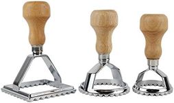 Ravioli Cutter Set, MKNZOME 3 Pcs Traditional Ravioli Stamps Ravioli Maker Cutter with Wooden Handle Pasta Maker Mold for Home-Made Pasta