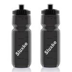 SLUXKE 24oz Bike Water Bottle 2Pack, 720ml Sports Squeeze Bottle Lightweight & Durable Fits Most Bike Cages(2PACK BLACK)