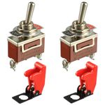 BOJACK Rocker Toggle Switch 20A 12VDC / 120VAC 2 Pin ON/Off SPST with Red Safety Cover for Car Truck Automotive (Pack of 2 Pcs)