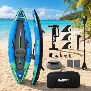 Inflatable Kayak, Heavy-Duty PVC Single Tandem Kayak with Adjustable Seats & Backrest, Aluminum Paddles, High-Output Pump, Portable Fishing Kayak for Lake River Ocean, Kayak for Family