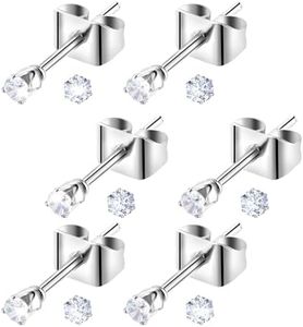 6 Pares Plata Pendientes de Mariposa 2mm Pendientes Pequeños Joyería Niñas Pendientes de Diamantes Cristal Circonita Pendientes Redondos Pendientes de Cartílago para Hombre y Mujer