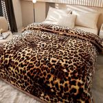 Mink Blankets, MODUSKYE Korean Heavy Fleece Plush 78 * 90 inch 2 Ply Mink Blankets with Leopard Pattern 7.7 LB Queen Supper Soft Cozy Raschel Blanket for Autumn Winter(Brown+Black)