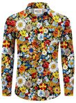 Mainfini Men Hippie Geometric Button Down Shirt 70s Shirt Casual Floral Long Sleeve Shirt M