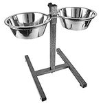 Dog Elevated Food Bowl Holder Set - Raised Cat Feeding Station Stand - Adjustable Height Pet Double Feeder - 2 Stainless Steel Water Bowls (Large)