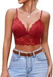 Avidlove Bralettes for Women V Neck Spaghetti Strap Bra Lace Bustier Tops Sexy Crop Top Going Out Outfits Lingerie Wine Red