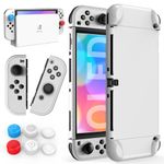 HSTOP Dockable Case for Nintendo Switch OLED 2021, PC Protective Case Cover for Switch OLED with Comfortable Joy-Con Grip Case and 6 Thumb Stick Caps (White)