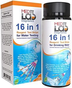 16 in 1 Drinking Water Test Kit Strips, 100 cnt. Home Water Quality Test for Tap Water, Pool, Spa. Strips for Water Hardness, Total Chlorine, Mercury, Lead, Aluminum, Fluoride, Iron, pH and More