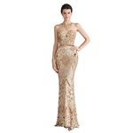 Datangep Women's Mermaid Evening Dresses Bride Gold Bridesmaid Dress Party Prom Gown US16