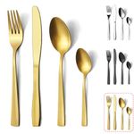 Gold Cutlery Set, Hunnycook 16 Pieces Gold Cutlery Sets, Stainless Steel Cutlery Set for 4, Flatware Set with Knife and Forks Set, Spoons and Teaspoons, Mirror Polished and Dishwasher Safe