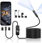 2K Endoscope Camera with Light, 2560P HD Dual Lens, 16.5FT, IP67 Waterproof