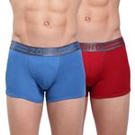 Zoiro Men's Soft Cotton Blend Solid Sports Trunk (Chinese Red & Sky Diver Pack of 2)