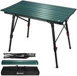 VILLEY Portable Camping Table with Adjustable Legs, Lightweight Aluminum Folding Beach Table with Carrying Bag for Outdoor Cooking, Picnic, Beach, Backyards, BBQ and Party - Green