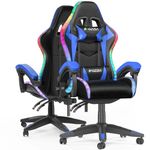 Racingreat Gaming Chair with Led Lights, Video Game Chair, Ergonomic RGB Gaming Chair for Adults, Height Adjustable Reclining Computer Chair with Headrest and Lumbar Support (With RGB, Blue)