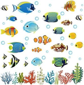 decalmile Stickers Muraux Tropicale Poisson Autocollant Murale sous la Mer Décoration Murale Chambres d'enfants Coin Salle de Bain