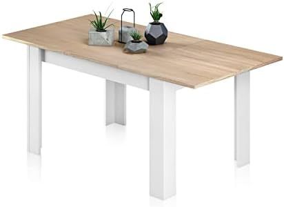 Habitdesign Mesa de Comedor Extensible, Mesa salón o Cocina, Acabado en Color Blanco Artik y Roble Canadian, Modelo Kendra, Medidas: 123-173 cm (Largo) x 75 cm (Ancho) x 78 cm (Alto)