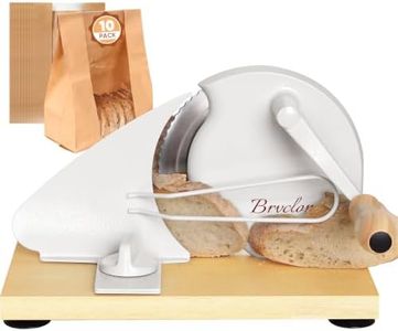 Brvclon Manual Bread Slicer for Homemade Sourdough,Adjustable Thickness,Hand Crank Bread Slicer with Stainless Steel Blade, Aluminum Alloy Frame & Solid Wood Base,Comes with 10 Bread Bags