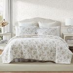 Laura Ashley - Queen Quilt Set, Reversible Floral Cotton Bedding with Matching Shams, Home Decor for All Seasons (Walled Garden Brown, Queen)