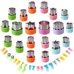 Vegetable Cutters Shapes Set, 20pcs Stainless Steel Mini Cookie Cutters, Vegetable Cutter and Fruit Stamps Mold + 20pcs Cute Cartoon Animals Food Picks and Forks -for Kids Baking and Food Supplement