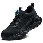 QQSQ Safety Trainers Men Women Steel Toe Cap Trainers Puncture Proof Work Safety Shoes Lightweight Breathable Safety Trainers Swivel Buckle Shoelace, Black, 10 UK