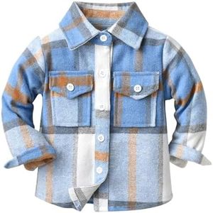 Aisongyuan Kids Girls Flannel Plaid Jacket Toddler Long Sleeve Button Down Shirt Jacket Shacket Coats(Blue,150)