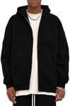 Flygo Mens Zip Up Hoodies Oversized Fleece Long Sleeve Drop Shoulder Hooded Sweatshirt Trendy Vintage Streetwear(Black-XL)