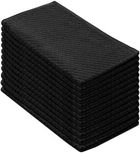 COTTON CRAFT Amazing Kitchen Towels - Set of 12 Terry Towels - 100% Cotton Euro Café Waffle Weave Dish Towel Set - Soft Absorbent Quick Dry Low Lint Reusable Pantry Bar Cleaning Cloth - 16x28 - Black