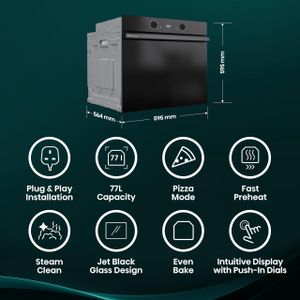 Hisense 77L Built-In Electric Single Oven – Stainless Steel, Steam Clean, Pizza Mode