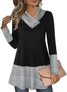 Miusey Business Casual Tops for Women Fall Tunic Tops Loose Fit Dressy Cowl Neck Cute Tunic Sweaters Fall Clothes 2023 Black Houndstooth Medium