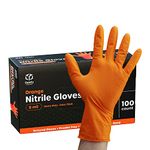 Comfy Package [100 Count] 8 Mil Disposable Orange Nitrile Gloves Heavy-Duty, Industrial, Diamond Texture - Large