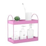 Go Hooked 2-Tier Standing Rack Bathroom Countertop Organizer Vanity Tray Cosmetic Makeup Storage Kitchen Spice Rack Standing Shelf (Pink, Metal, Pack of 1)