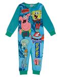 SPONGEBOB SQUAREPANTS Boys Onesie | Kids Blue All in One Sleepsuit Pyjamas | Normal Is Boring Bodysuit PJs | Patrick, Squidward, Mr. Krabs, Gary & Sponge Bob Pyjama Loungewear Gift for Children