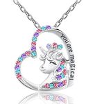 Unicorn Crystal Necklace Hypoallergenic Earrings Girls Toys Jewelry licorne Heart Crown Pendant Earring Necklaces Girl Birthday Party Gifts for Daughter Granddaughter