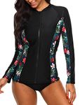 ATTRACO Womens Zip Rash Guard Long Sleeve Swimsuit Top Athletic Sun Shirt Floral