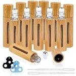 KALYLOC 12Pcs 10ml Bamboo Roll on Bottles for Essential Oils, Refillable Perfume Sample Bottles With Stainless Steel Roller, Essential Oil Roller Bottles with 2Pcs Openers and 2Pcs 3ml Funnels