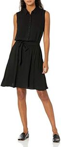 Amazon Essentials Women's Sleeveless Woven Shirt Dress, Black, Small