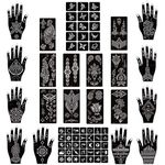 XMASIR 22 Sheets Henna Tattoo Stencil Kit, 50Pcs Glitter Airbrush Tattoo Sticker Indian Arabian Black Henna Temporary Tattoo Temples for Women Kids