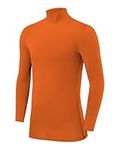 PowerLayer Compression Tops for Boys Base Layers Boys Running Top Thermal Shirt - Mock Neck - Orange, 8-10 Years