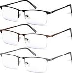 Xnourney 3 Pack Blue Light Blocking Reading Glasses for Men, Stylish Half Frame Metal Computer Readers, Lightweight Spring Hinge Eyeglasses Anti Eyestrain/Glare/UV (Mix Color, Black+Grey+Brown, 1.5)