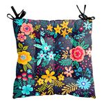 MUKESH HANDICRAFTS Flower Printed Square Chair Pads/Seat Cushions with Ties, Large Size for Sitting,Pooja, Dining Table,Indoor & Outdoor (16x16 Inches), One Pcs