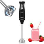 INALSA Hand Blender Robot Inox 1000 ES-1000 Watts| Super Silent DC Motor| Variable 20 Speed Control| Detachable Stem for Cleaning & Storage|(Black/Silver), Stainless Steel,Plastic