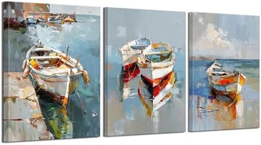 LUNGHANARTS Wall Art Painting Small Boat Coastal Scenery Modern Decor oil painting Abstract Canvas Prints for Living Room Bedroom Kitchen Home and Office Wall Decor12x16Inch Set of 3