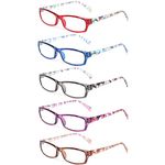 Reading Glasses 5 Pairs Fashion Ladies Readers Spring Hinge with Pattern Print Eyeglasses for Women (5 Pack Mix Color, 3.5)