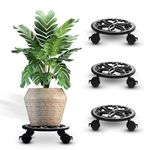 Sharpex Pack of 4 Metal Caddy Iron Dolly on Round Rack Rustproof Sturdy Potted Indoor Outdoor Plant Stand/Trolley With Locking Wheels for Balcony, Living Room, Home and Garden (Black)