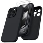 ORNARTO Designed for iPhone 15 Pro Max Case with 2X Screen Protector, Liquid Silicone Gel Rubber Cover [Upgraded Camera Protection], Shockproof Protective Phone Case 6.7"-Black