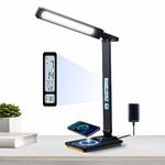 Led Desk Lamp with Wireless Charger, Desk Lamps for Home Office with Clock, Alarm, Date, Temperature | Desk Light with Night Light, 45 Min Auto Timer | Touch Control Smart Lamp for College, Dorm