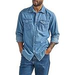 Wrangler Men's Iconic Denim Regular Fit Snap Shirt, Lake Wash, Medium