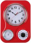 Lily's Home Retro Kitchen Clock with Temperature and Timer (Red)